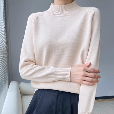 纯棉线加厚长袖针织打底衫女