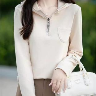 2025秋季半拉链连帽卫衣正肩显瘦双面磨毛保暖带帽德绒打底衫帽衫