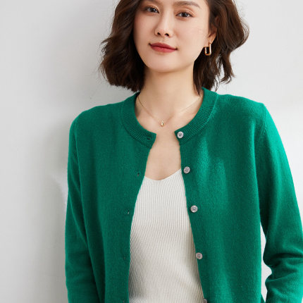 2024新款女宽松圆领薄款针织衫开衫慵懒风软糯复古秋季毛衣外套