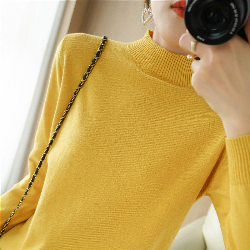 通勤风半高领纯棉线针织衫女套头螺纹毛衣宽松黄色打底衫不起球,女装/女士精品,毛针织衫,淘宝优惠券,粉丝福利购,淘宝优惠卷