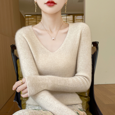 一线成衣修身毛衣女2025冬季紧身内搭针织衫V领洋气羊毛打底衫