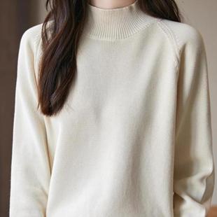 不起球纯棉线半高领打底衫女上衣冬季宽松内搭针织衫新款加厚毛衣