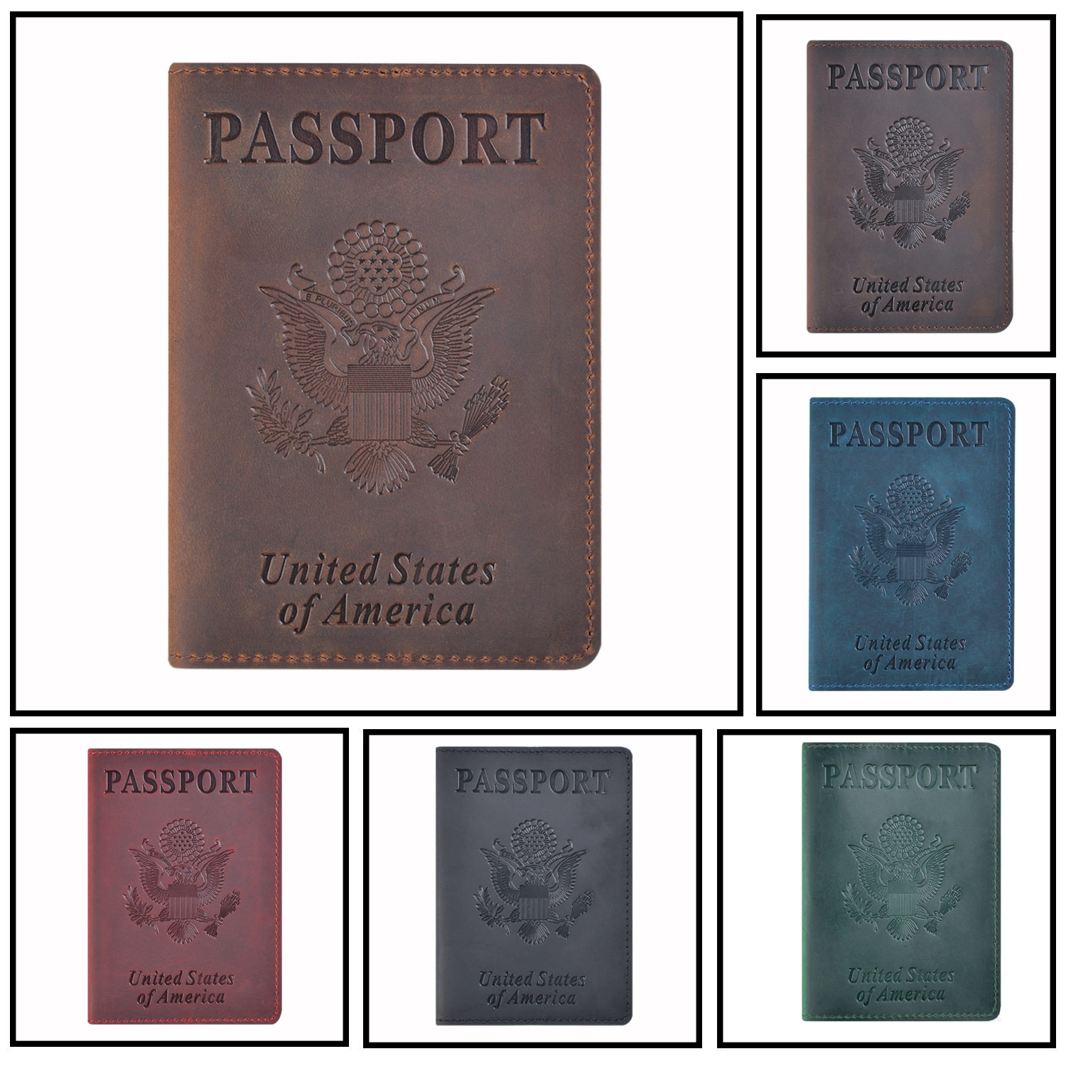 usa passport cover真皮美国护照夹 证件夹 复古登机卡护照本