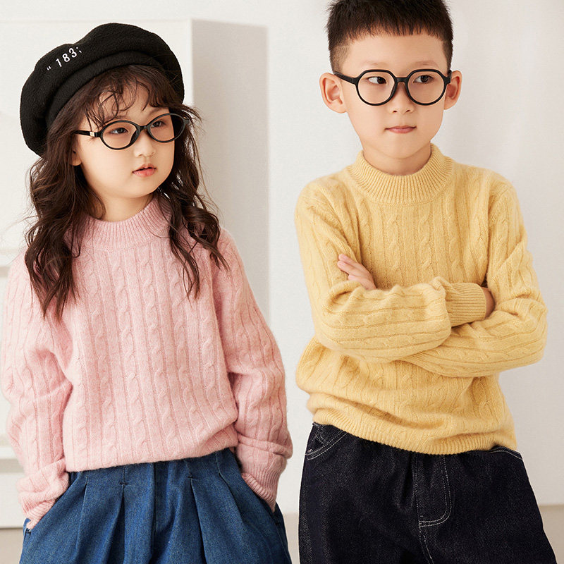 秋冬新款儿童羊绒衫半高领麻花加厚毛衣男女童装针织衫打底羊毛衫