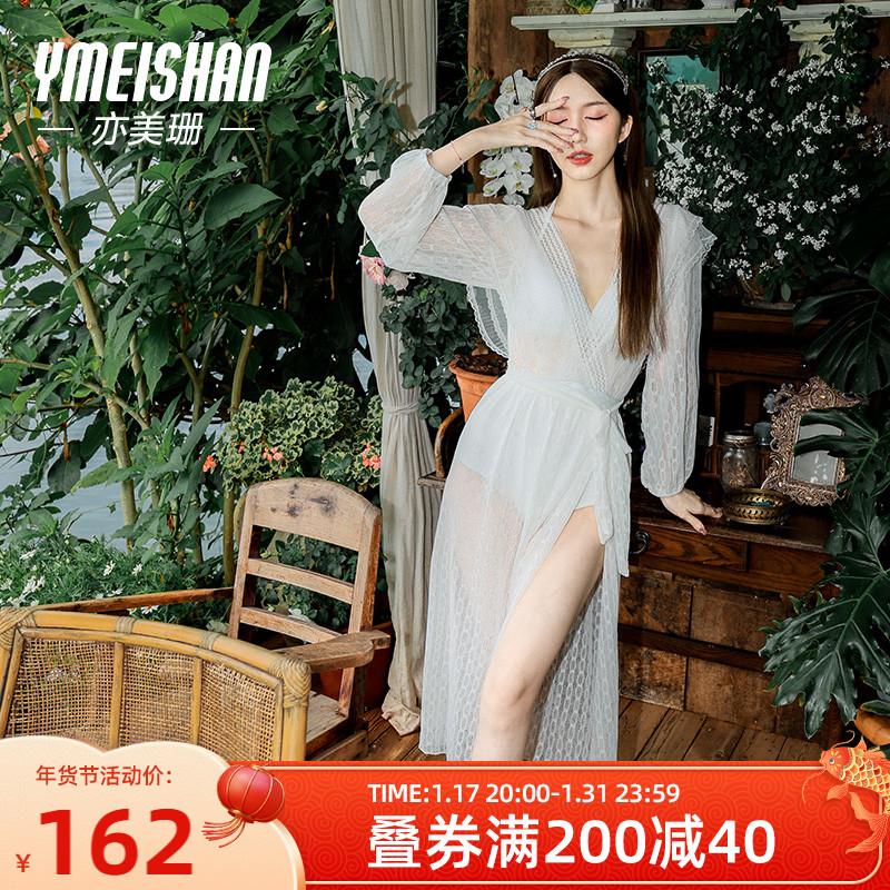 亦美珊连体泳衣女长袖保守遮肚显瘦2023新款泡温泉高级感海边纯欲