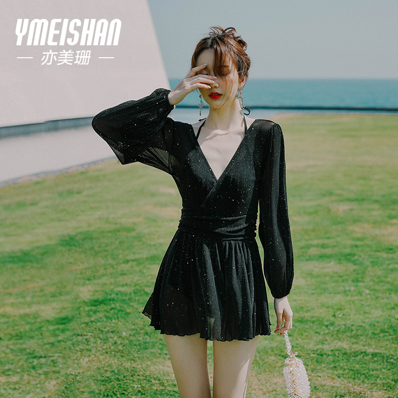 亦美珊连体泳衣女成人2025年新款高级感长袖保守微胖遮肉显瘦温泉