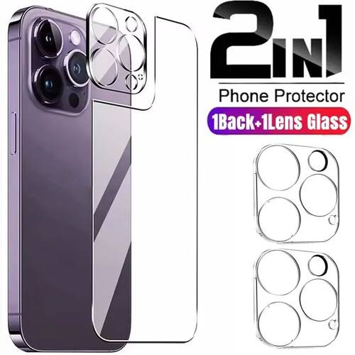 2 IN1 Back Tempered Glass For iPhone 16 15 14 13 12 Pro Max