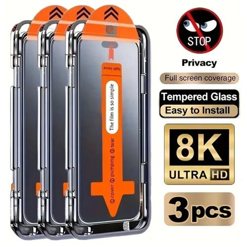 3PCS Privacy Screen Protector for iPhone 17 Pro Max 16 15 14 11 12 Pro MaxEasy Installation Glass