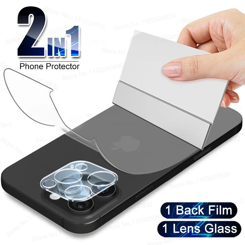 2in1 Hydrogel Film With Tempered Glass For iPhone 15 Pro Max  13 12 11 16 Pro Back Lens Protector