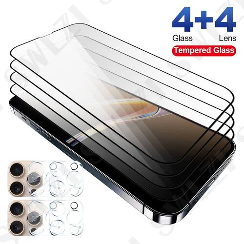 8in1 tempered glass phone screen protector For iPhone 16 15 14 Plus Full Cover Camera Len Protective
