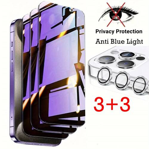[3Anti-Spy Glass +3Lens Caps] Purple Ray Privacy Screen Prot