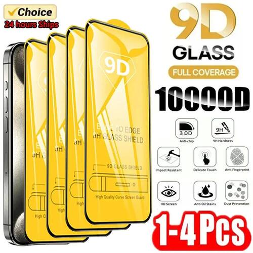 1-4PCS 9D Screen Protector Tempered Glass for IPhone 15 14 1