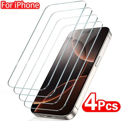 4Pcs Full Cover Tempered Glass For iPhone 17 16 15 14 13 12