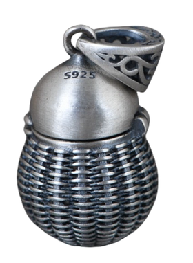 925银复古工艺简约创意时尚银饰香囊男女款可打开银吊坠竹篓礼物