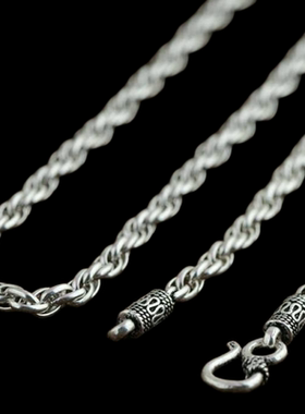 纯银项坠挂绳链条仿古佛牌