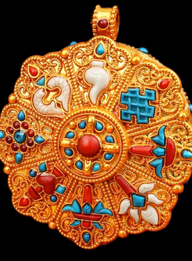 名族风大号嘎乌盒男女款可打开吊坠随身配件吉祥八宝镶嵌吊坠礼物