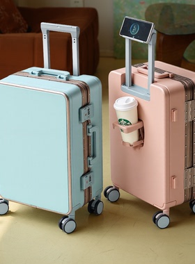蓝色粉色双封闭内衬行李箱20寸登机旅行密码箱24拉杆铝框26大容量