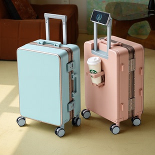 蓝色粉色双封闭内衬行李箱20寸登机旅行密码箱24拉杆铝框26大容量