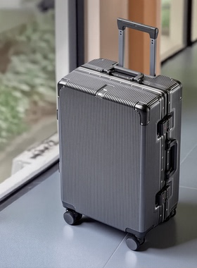 深灰色16寸登机行李箱22寸万向轮轻音男女通用双封闭内衬拉杆铝框