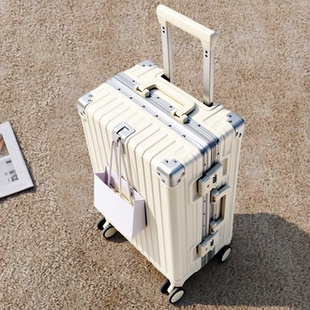 白色新款前挂钩拉杆行李箱双封闭内里大容量杯架20登机24手机支架