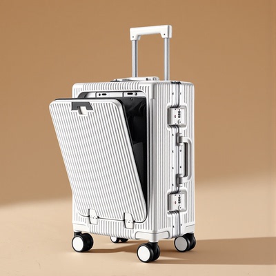 白色多功能前开盖拉杆行李箱20寸铝框24寸大容量26寸上翻盖大容量