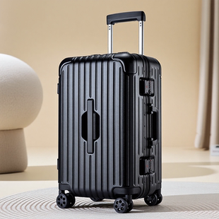 黑色三七开拉杆行李箱37分26寸大容量铝框超大防摔U型护角杯架女