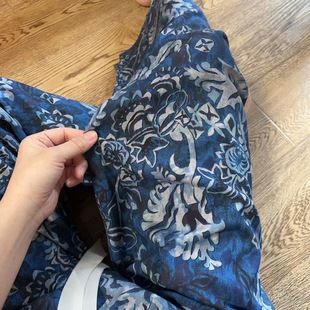 棉绸睡裤女夏薄款棉绸九分阔腿裤印花居家可外穿人造棉裤子防蚊裤