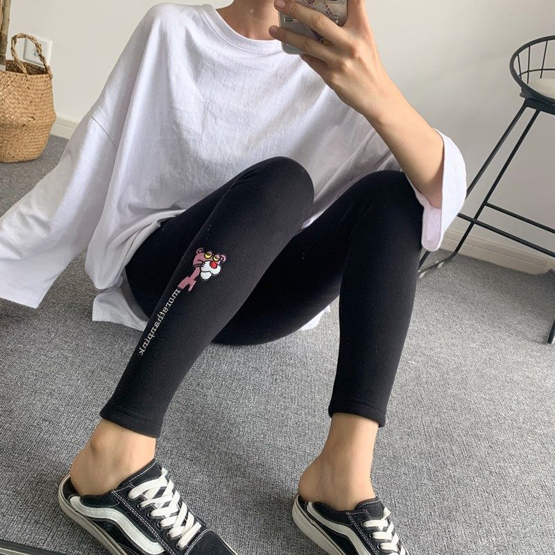 ins春秋上新可爱卡通顽皮豹刺绣棉质不加绒弹力修身打底裤女小脚,女装/女士精品,打底裤,淘宝优惠券,粉丝福利购,淘宝优惠卷