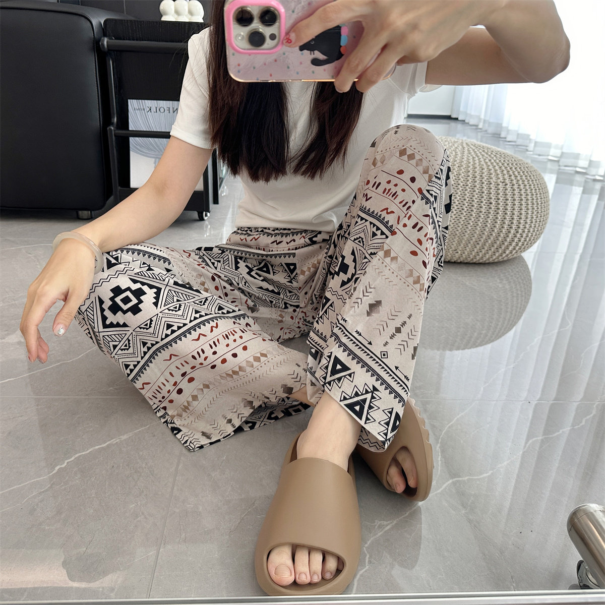 带口袋女士绵绸夏季防蚊人造棉高腰显瘦直筒裤女宽松休闲裤女外穿
