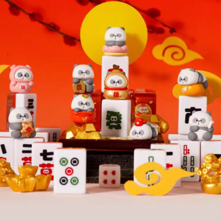 耙老师小耙听牌二代招了个好运系列盲盒熊猫麻将迷你手办盲袋摆件