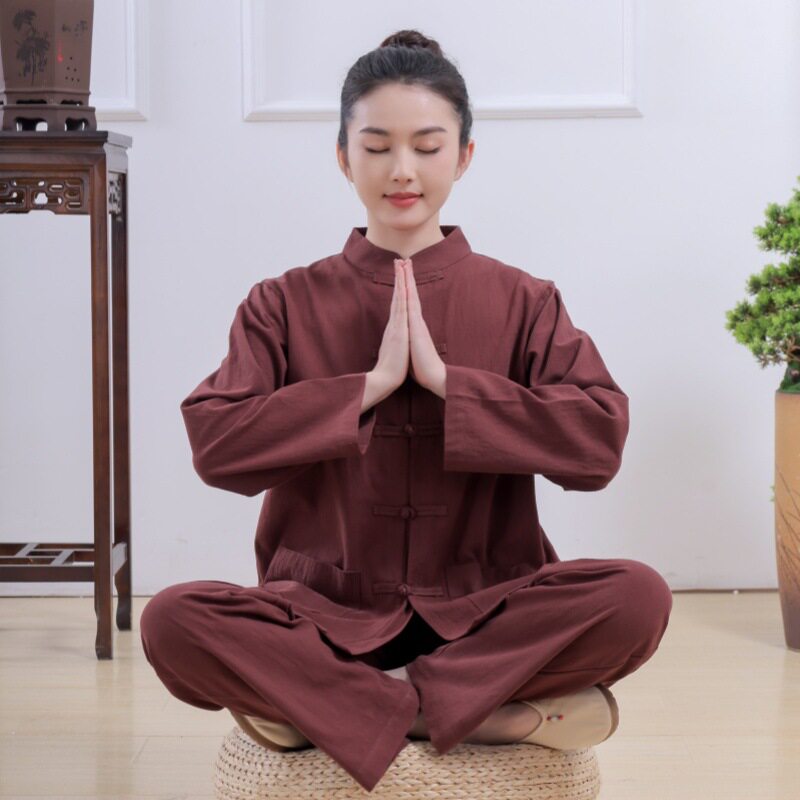 四季禅意佛系居士服女打坐禅修服套装养生服棉麻纯棉套装中式禅服