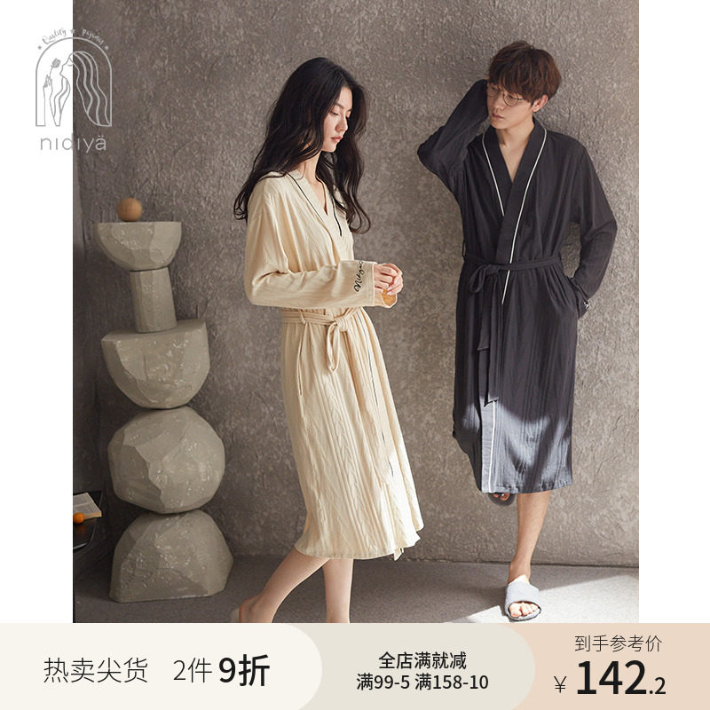 妮狄娅情侣睡衣睡袍女秋冬纯棉长款男士晨袍春秋款家居服大码浴袍