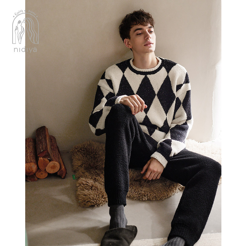 妮狄娅睡衣男秋冬季半边绒长袖套头休闲气质可外穿时尚家居服套装,女士内衣/男士内衣/家居服,睡衣/家居服套装,淘宝优惠券,粉丝福利购,淘宝优惠卷