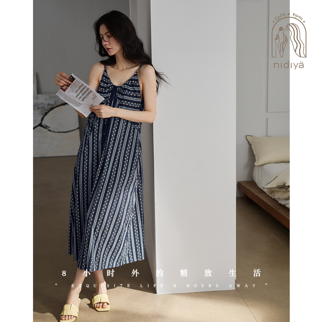 夏季柔软棉波西米亚风睡裙家居服图片