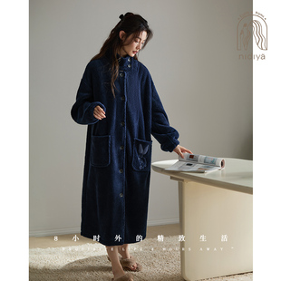 妮狄娅睡衣女秋冬季 简约外穿家居服 加厚珊瑚绒保暖高立领睡袍时尚