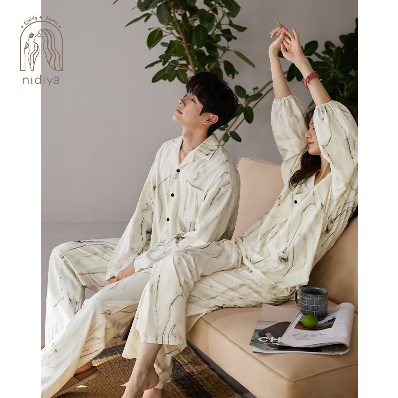 妮狄娅春季柔软棉情侣简约家居服