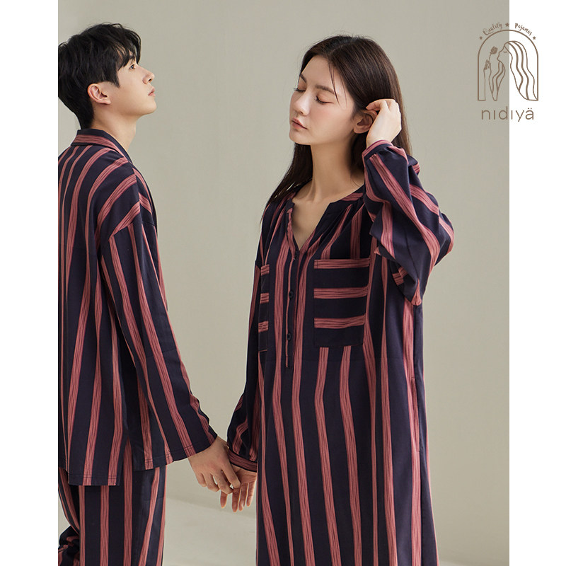 妮狄娅2024情侣睡衣睡裙女春秋季纯棉长袖男条纹开衫款家居服套装,女士内衣/男士内衣/家居服,睡衣/家居服套装,淘宝优惠券,粉丝福利购,淘宝优惠卷