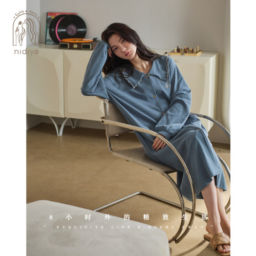 春秋季纯棉简约中长裙时尚家居服