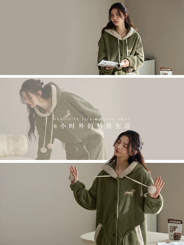 妮狄娅 Пижама, зимний коралловый бархатный модный удерживающий тепло банный халат с капюшоном