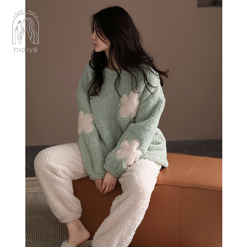 妮狄娅睡衣女士冬季珊瑚绒羊羔绒套头加厚保暖可爱加大码外穿加绒