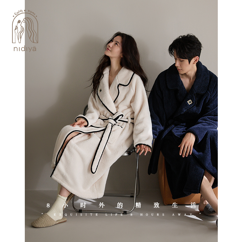 秋冬季珊瑚绒情侣睡袍简约家居服