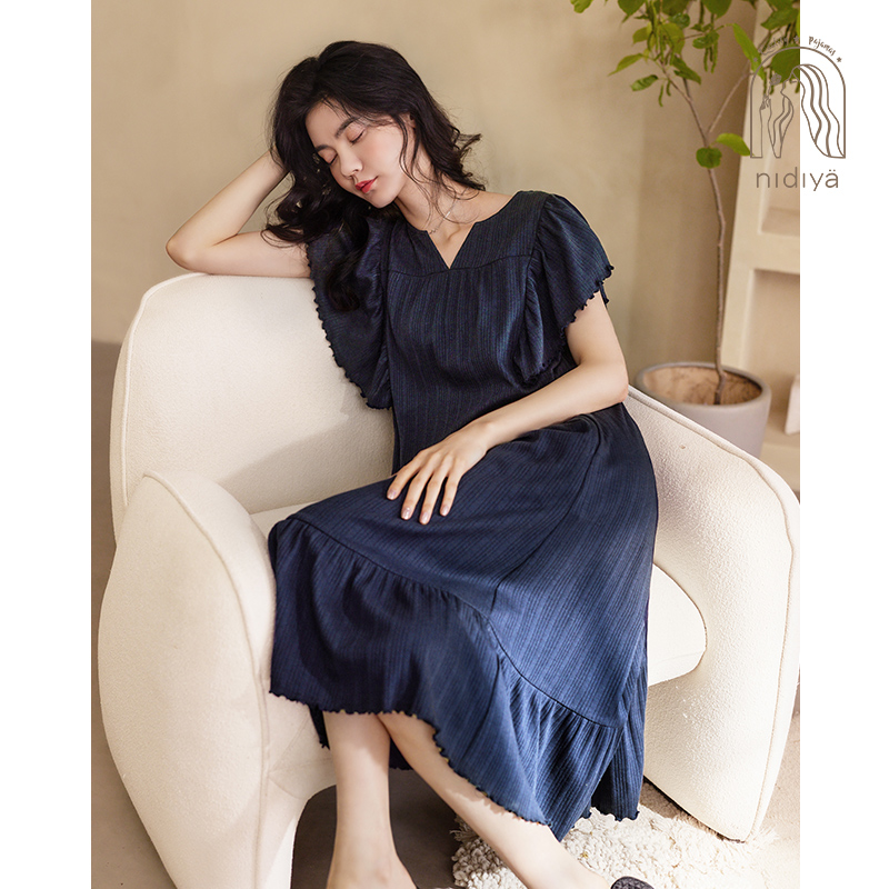妮狄娅棉质夏甜美优雅度假风睡裙