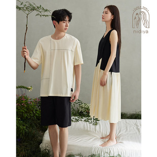 妮狄娅夏季 薄款 情侣睡衣女纯棉宽松背心裙男简约可外穿家居服套装
