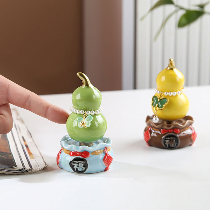 文创多福葫芦陶瓷转转乐旋转小摆件可爱装饰品创意家居桌面工艺品