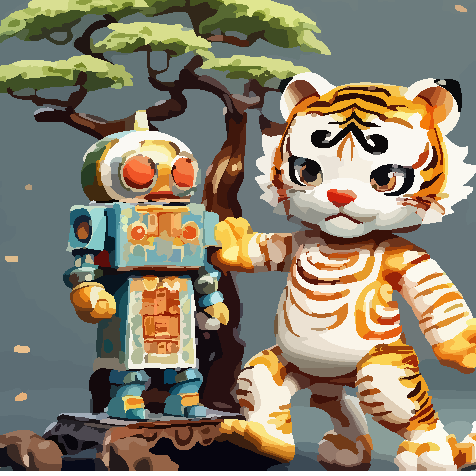 Python想像力绘图源代码大树下机器人和老虎跳舞程序