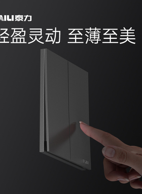 泰力超薄大板系列86型开关插座一开双控带五孔usb插座5孔V1灰色