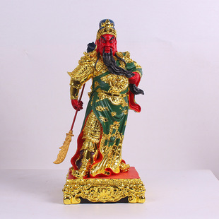 关公像1619英寸镀金提刀四方台武财神树脂关二爷关帝圣君