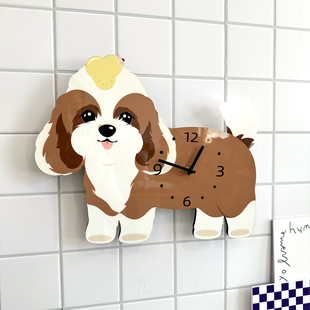 卡通可爱可卡布狗狗尾巴摆动创意装饰挂墙钟表客厅宠物时钟挂钟饰