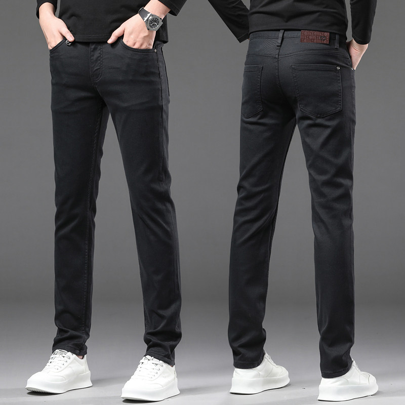 吉祥牛黑色牛仔裤男修身直筒小脚裤2025秋冬新款弹力休闲长裤男款