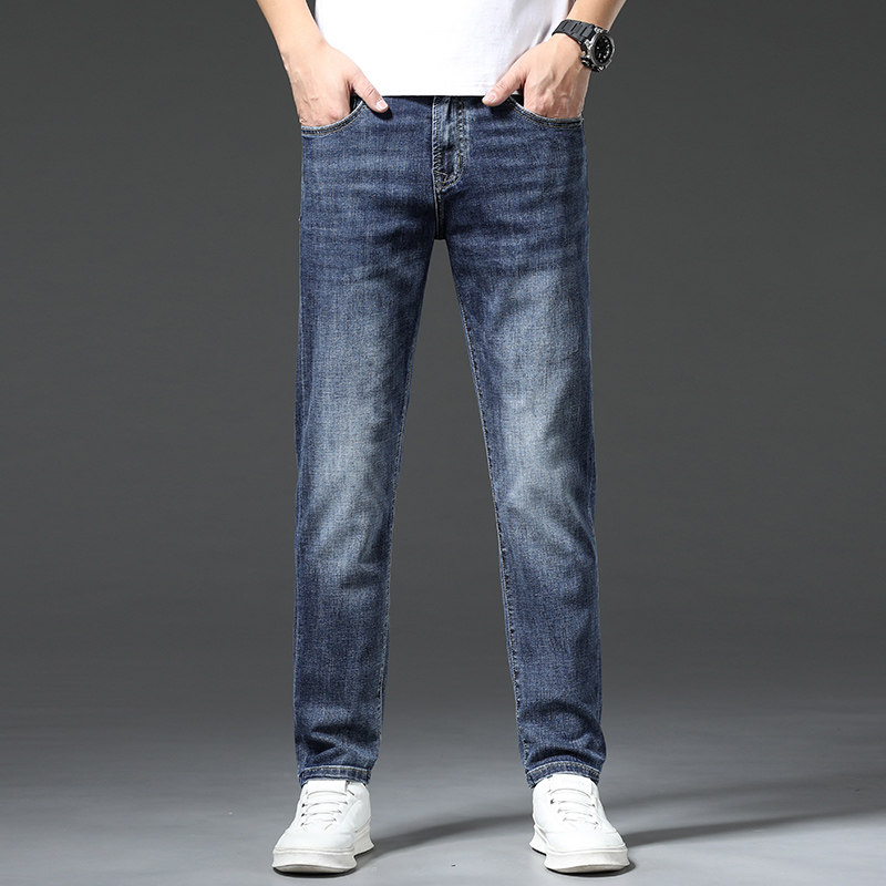 吉祥牛桑蚕丝牛仔裤男2025新款小直筒弹力修身休闲薄款长裤子男款